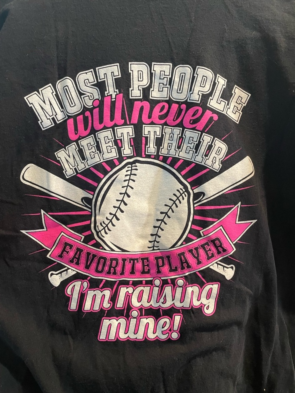 Gildan Black Tee with White and Pink Baseball Mom graphic